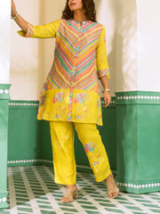 Multi Color Vasansi Silk Leheriya Co Ord Set