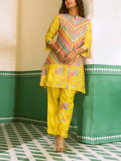 Multi Color Vasansi Silk Leheriya Co Ord Set