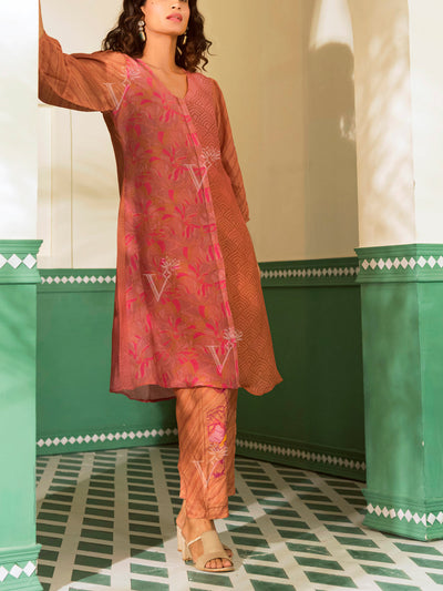 Salmon Pink and Beige Vasansi Silk Co Ord Set