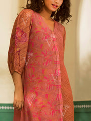 Salmon Pink and Beige Vasansi Silk Co Ord Set