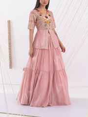 Pink Embroidered Peplum and Skirt Set