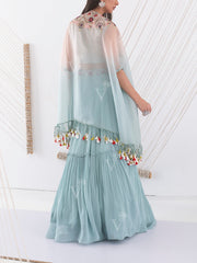 Sea Green Embroidered Jacket and Skirt Set