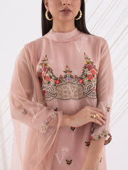 Peach Organza Embroidered Suit Set