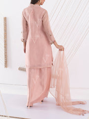 Peach Organza Embroidered Suit Set