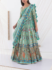 Green Vasansi Silk Patola Printed Lehenga Set