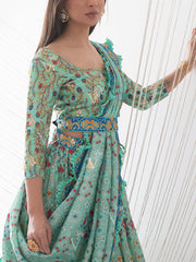 Green Vasansi Silk Patola Printed Lehenga Set