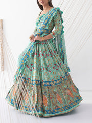 Green Vasansi Silk Patola Printed Lehenga Set