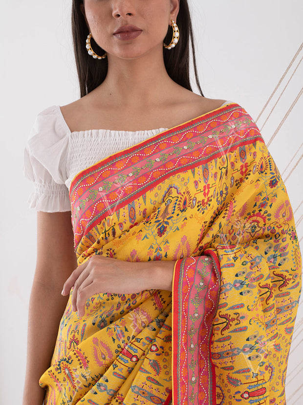 Yellow Vasansi Silk Highlighted Saree
