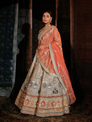 Grey Raw Silk Lehanga Set