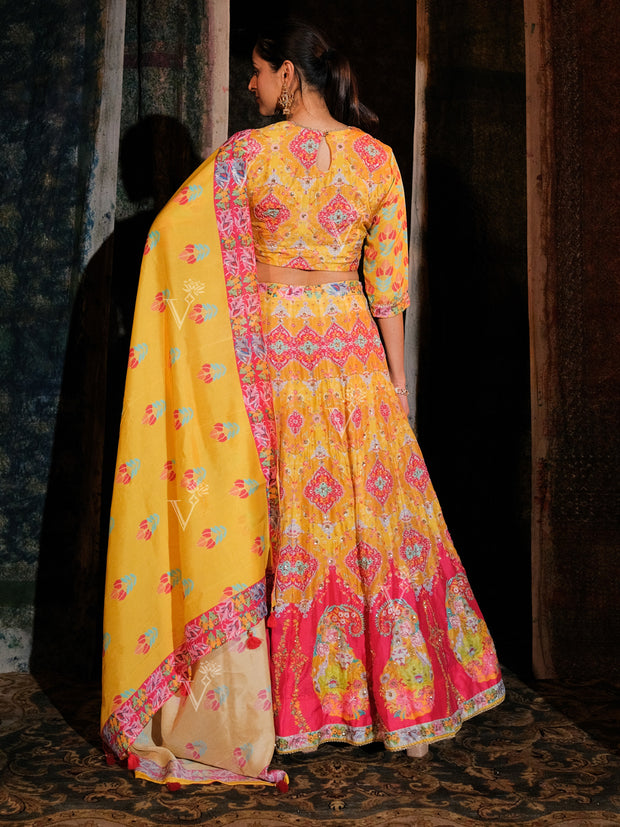 Mustard Yellow Vasansi Silk Lehenga Set