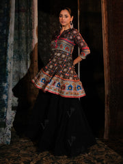 Black Vasansi Silk Peplum and Palazzo Set