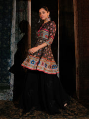 Black Vasansi Silk Peplum and Palazzo Set
