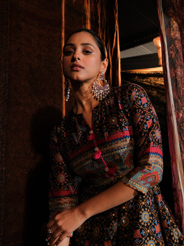 Black Vasansi Silk Peplum and Palazzo Set