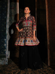 Black Vasansi Silk Peplum and Palazzo Set
