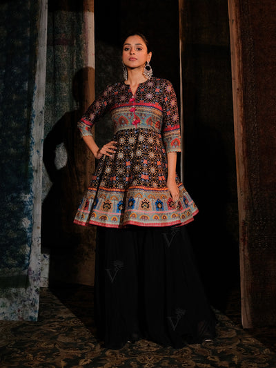 Black Vasansi Silk Peplum and Palazzo Set