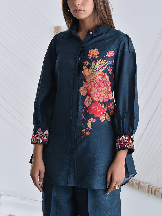 Teal Blue Vasansi Silk Co Ord Set