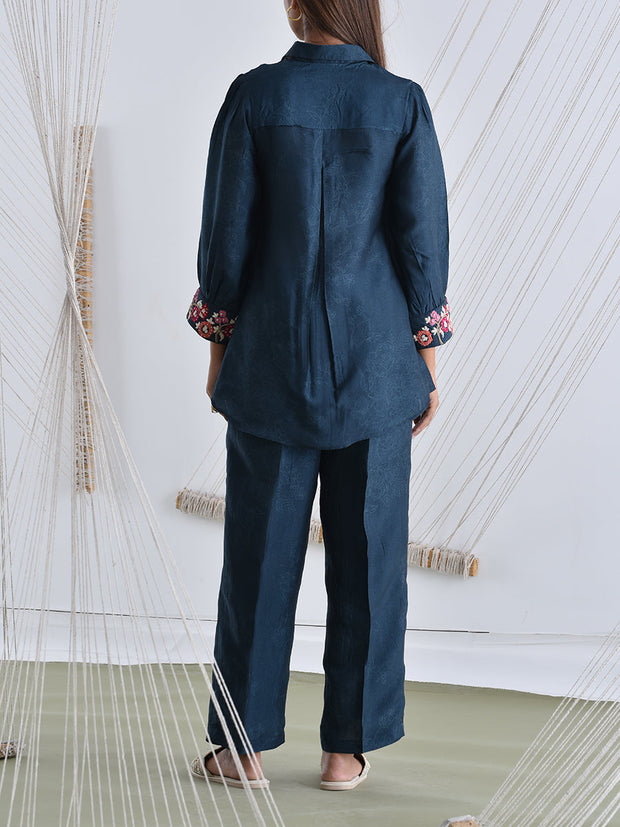 Teal Blue Vasansi Silk Co Ord Set