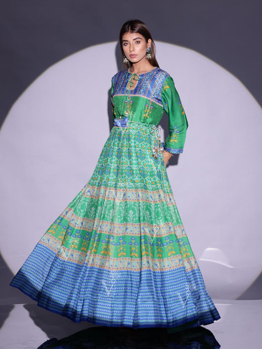 peacock green anarkali dress Floor Length Anarkali For Women's In Peacock Blue Color With Heavy Georgette