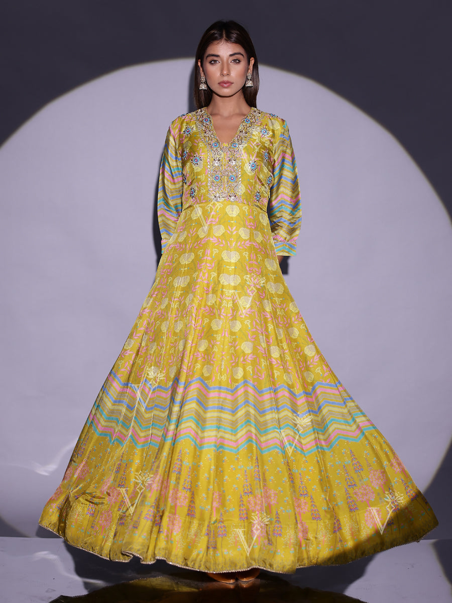 Buy Yellow Vasansi Silk Printed Anarkali Gown Online Vasansi Jaipur Buy Yellow Vasansi Silk Printed Anarkali Gown Online Vasansi Jaipur