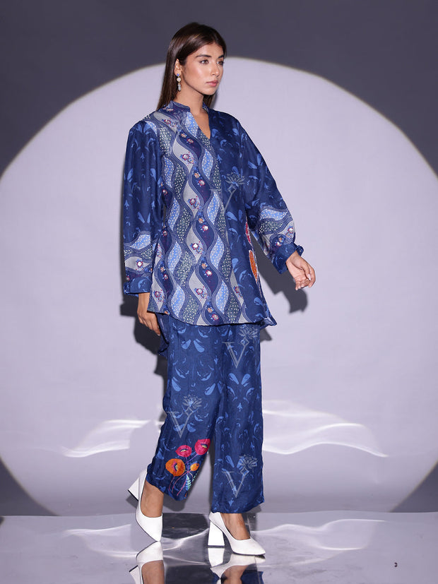 Blue Vasansi Silk Printed Co Ord Set