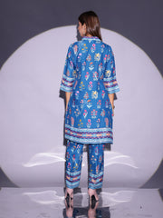 Cobalt Blue Vasansi Silk Floral Printed Co Ord Set