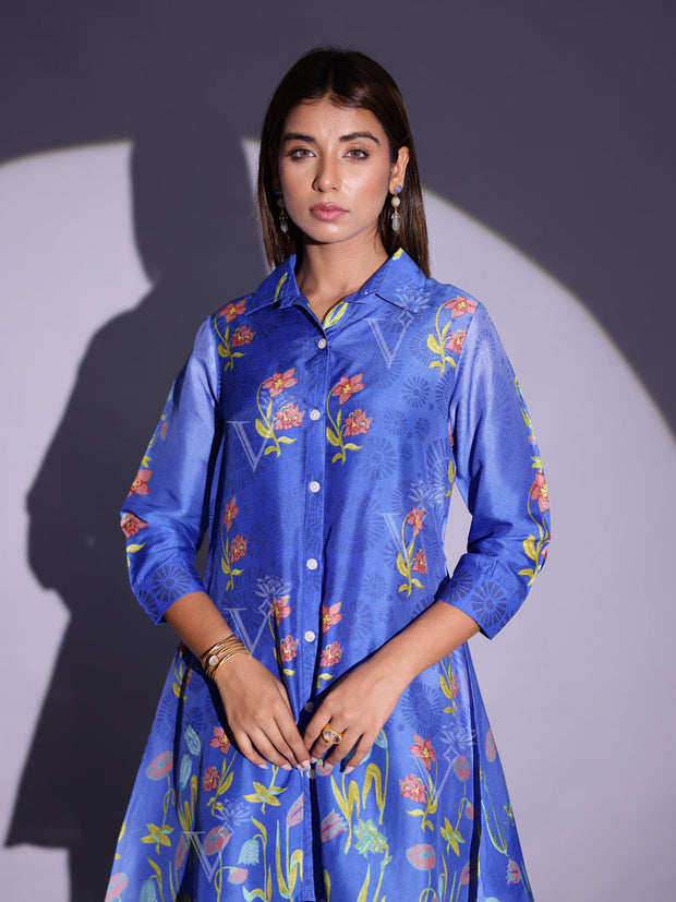 Azure Blue Vasansi Silk Floral Printed Co Ord Set