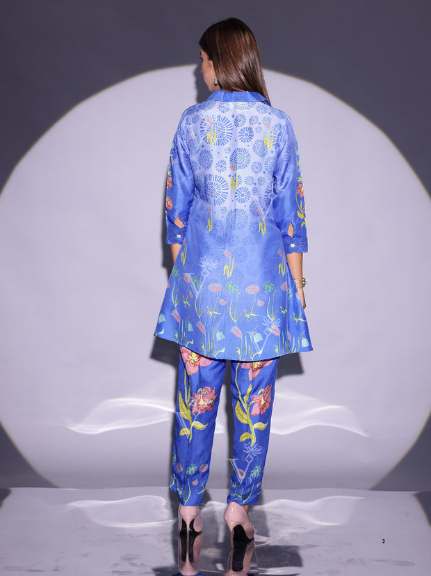 Azure Blue Vasansi Silk Floral Printed Co Ord Set