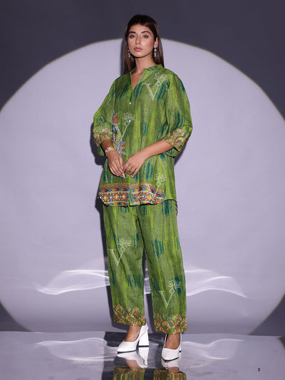 Olive Green Vasansi Silk Printed Co Ord Set