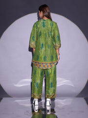 Olive Green Vasansi Silk Printed Co Ord Set