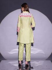 Mint Green and Brown Printed Vasansi Silk Co Ord Set