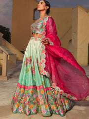 Aqua Shaded Vasnasi Silk Lehenga - Mimosa Dreams
