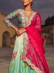 Aqua Shaded Vasnasi Silk Lehenga - Mimosa Dreams