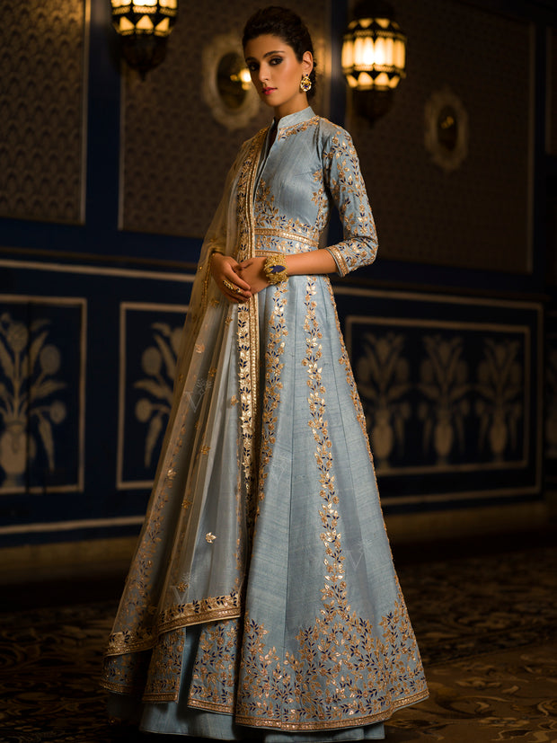 denim anarkali dress Buy Denim Color Silk Embroidered Anarkali Suit Online - LSTV02389