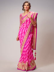 Pink Pure Georgette Leheriya Saree