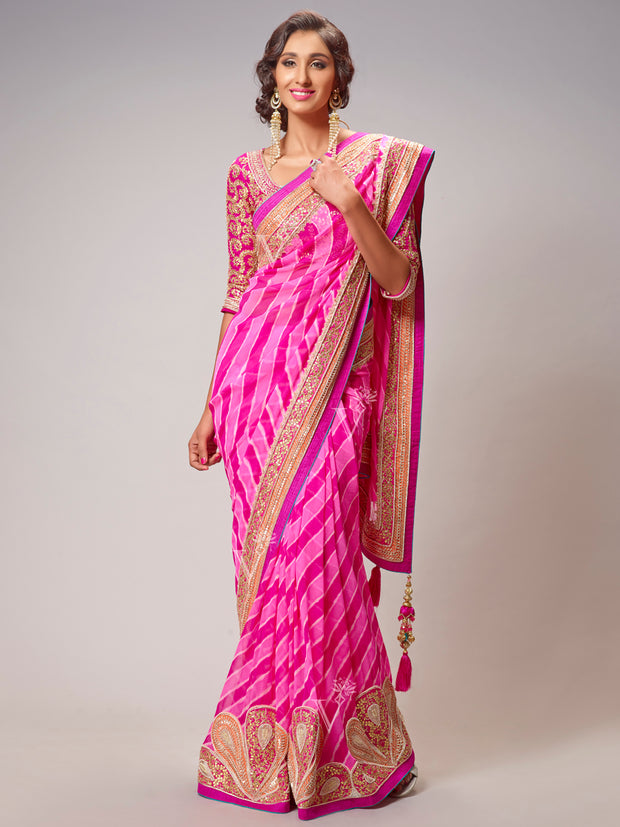 Pink Pure Georgette Leheriya Saree