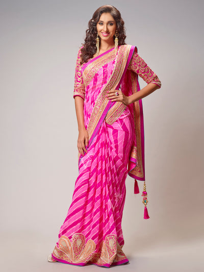 Pink Pure Georgette Leheriya Saree