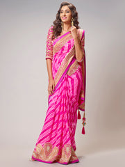 Pink Pure Georgette Leheriya Saree
